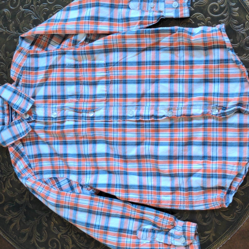 Boys The Children's Place Button-Down Shirt Color- Blue Orange White Size- Small